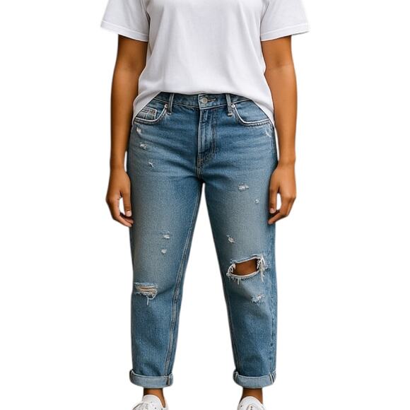 Free People We The Free High Rise Distressed Medium Wash Straight Jean Medium 30 - Picture 1 of 12